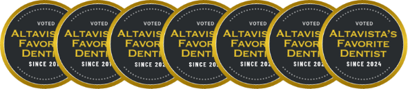 Seals for every year from 2018 through 2024 that all say Altavistas Favorite Dentist