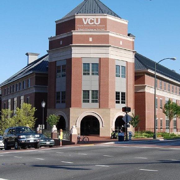 Outside of a red brick building at the Virginia Commonwealth University