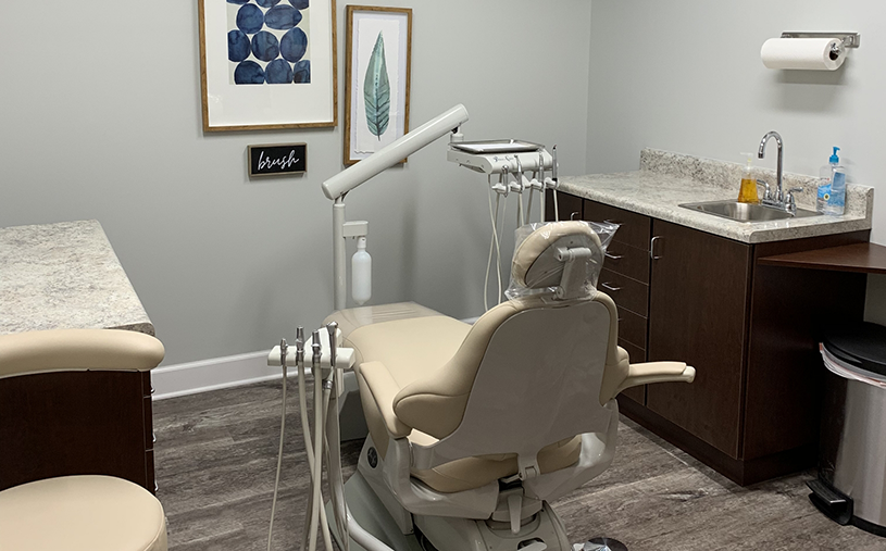 Light gray dental exam chair